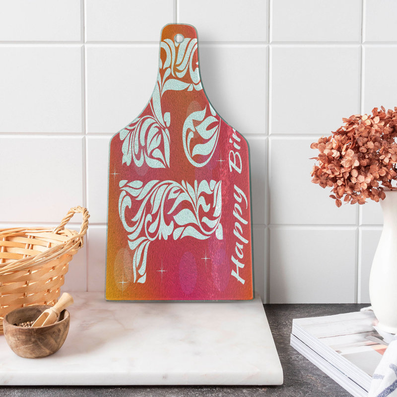 Pink and Orange Floral Tempered Glass Cutting Board