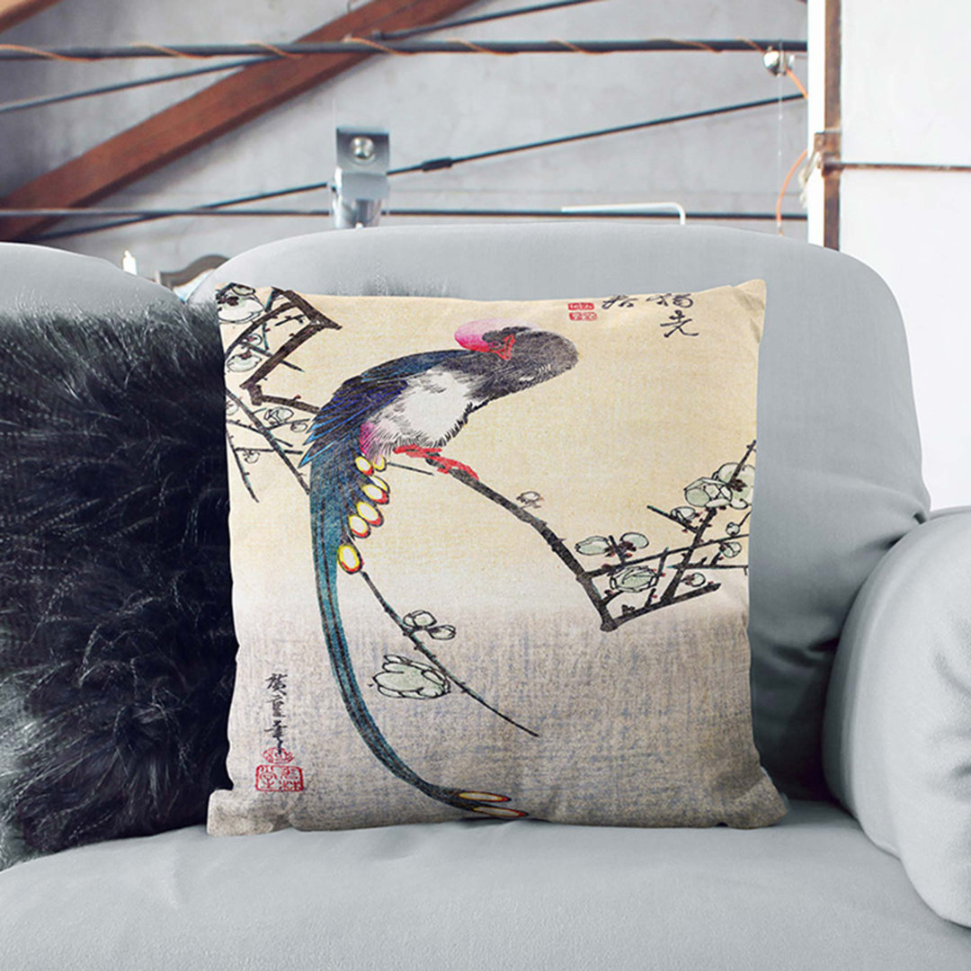 A Bird on a Plum Branch by Utagawa Hiroshige Cushion with Filling