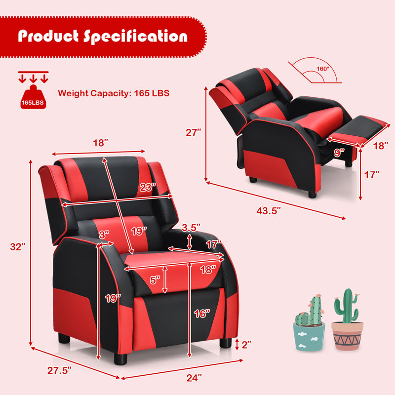 Eduarte Faux Leather Recliner, Red Faux Leather