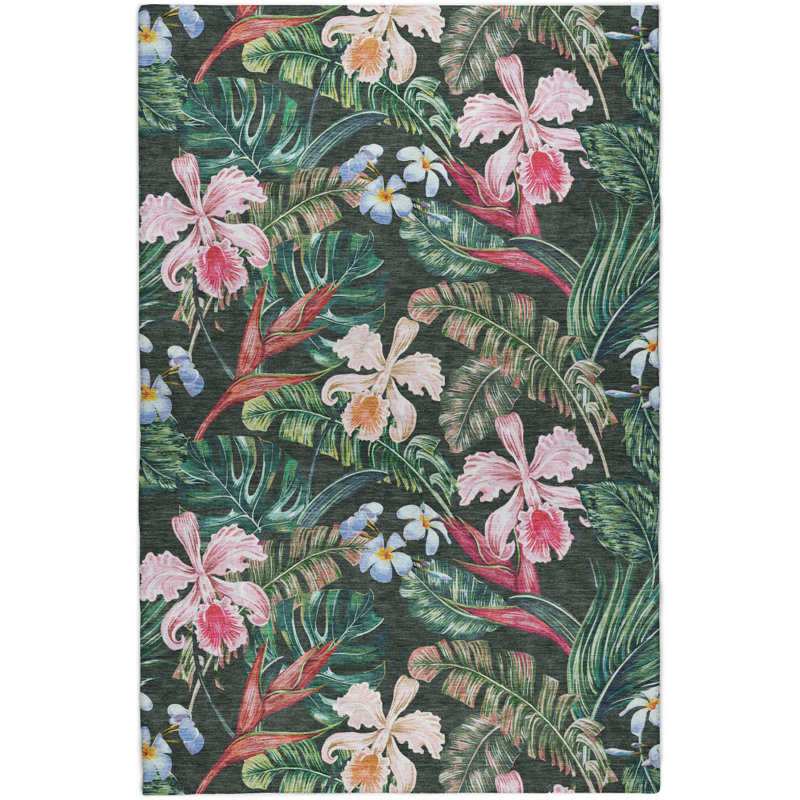 Premium Machine Washable Dream Shag ADS201 Floral and Leaves Rug, 9' x 12'