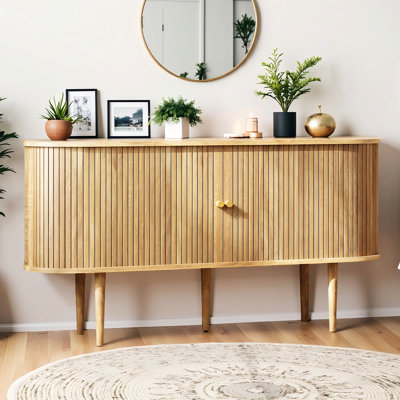 Baheerah 55" Mid Century Modern Sideboard With Tambour Door & Solid Wood Legs by George Oliver