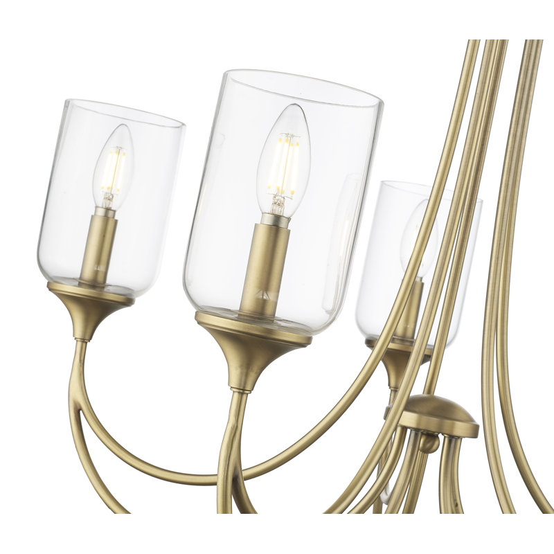 Millennium Lighting Waddingham 5 Light Chandelier in Matte Black with Clear Glass Shade, Vintage Brass