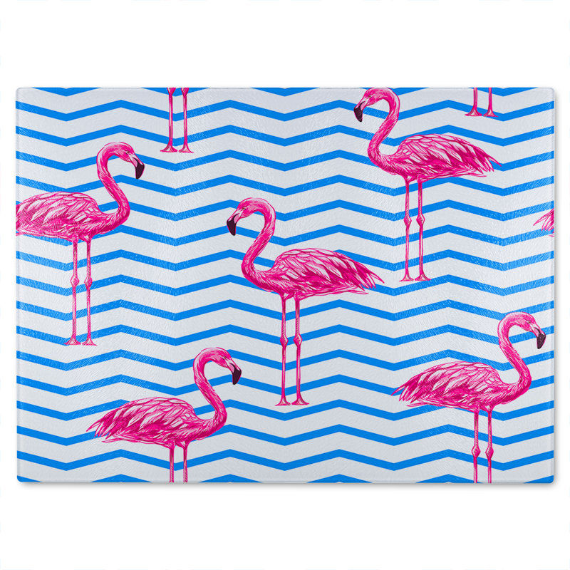 Flamingo & Geometric Lines Glass Chopping Board, 40cm L x 28cm W