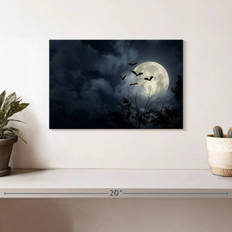 Brampt, chauves-souris volantes et pleine lune, H 8 po x l 12 po