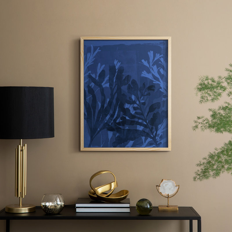Sapphire Sea Bloom II, reproduction encadrée - bois massif, H 15 po x l 12 po, Naturel