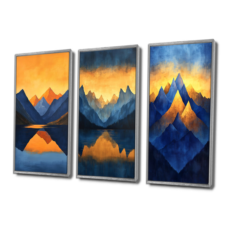 Safire Peaks At Dusk Mountains I - Collection d'art mural paysage de montagnes, H 28 po x l 36 po, Argent argent