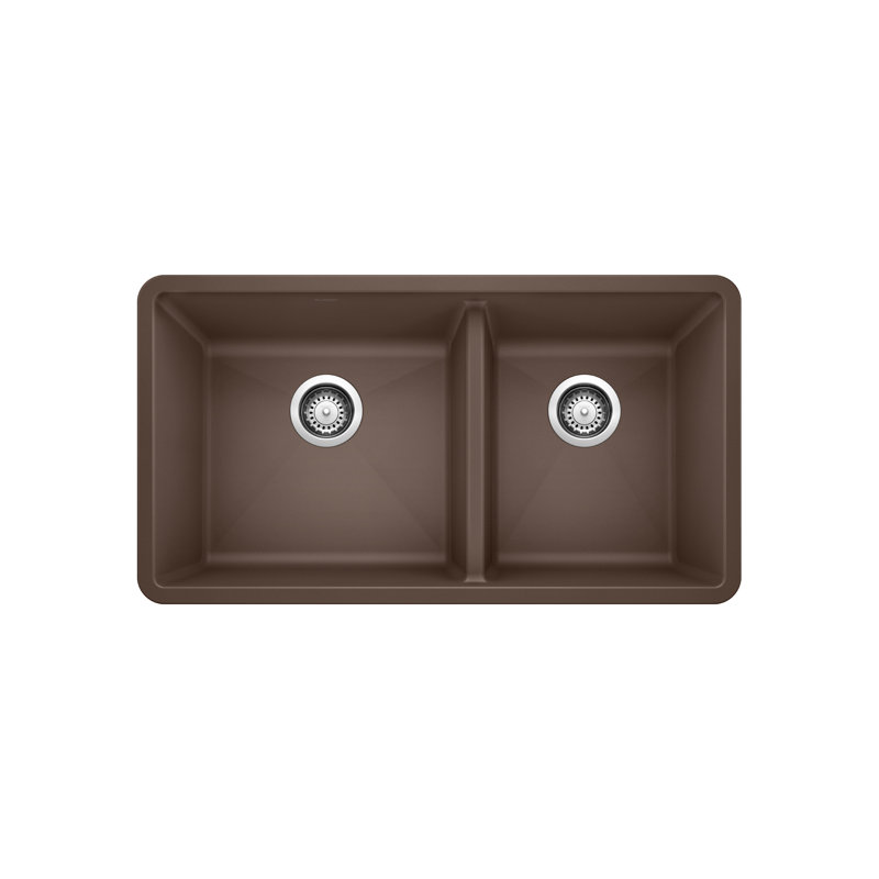 Precis SILGRANIT 33" 60/40 Double Bowl Undermount Kitchen Sink - Café, Café Brown