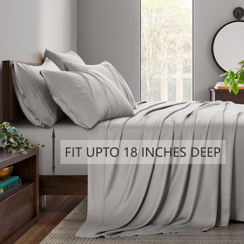 Sateen Sheet Set, California King Sheet Set with 2 King Pillowcases, Grey