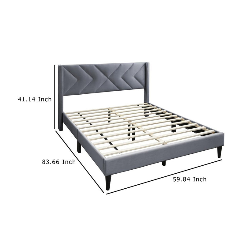 Linen Bed with Tufted Headboard, Gris clair, Grand lit