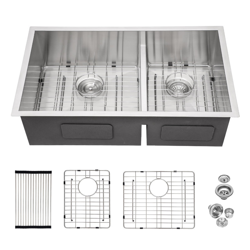 Évier de cuisine à double cuve encastrable 30 po x 19 po x 10 po - calibre 16 avec deux cuves profondes de 10 po