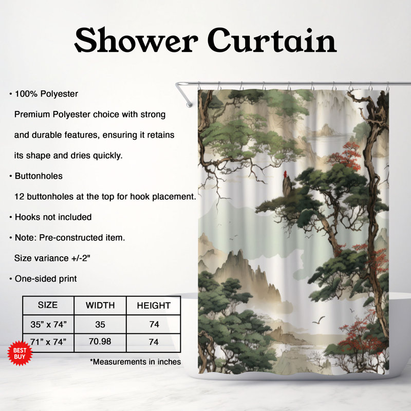 Asian Grove - Rideau de douche Premium, H 74 po x l 71 po