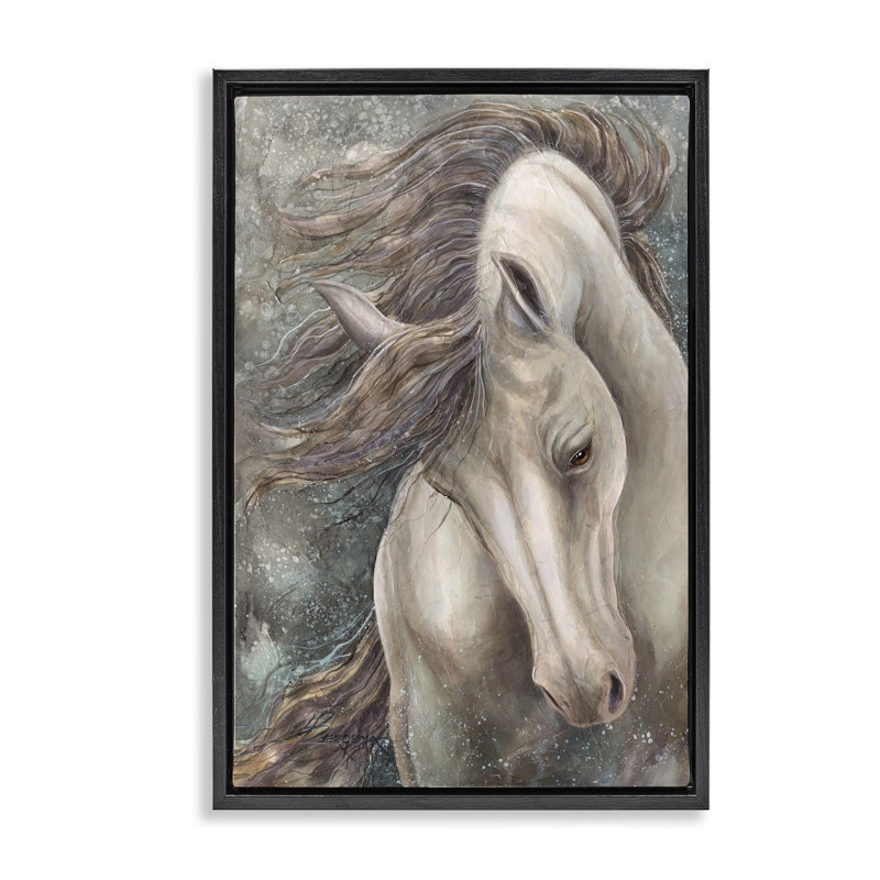 Cheval élevé avec cadre flottant à crinière ondulée, design par Jody Bergsma, Cadre flottant noir de jais, H 25 po x l 17 po