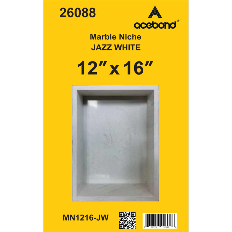 Niche de douche en marbre blanc Jazz sans tablette 12 x 16 (1 pièces par boîte)