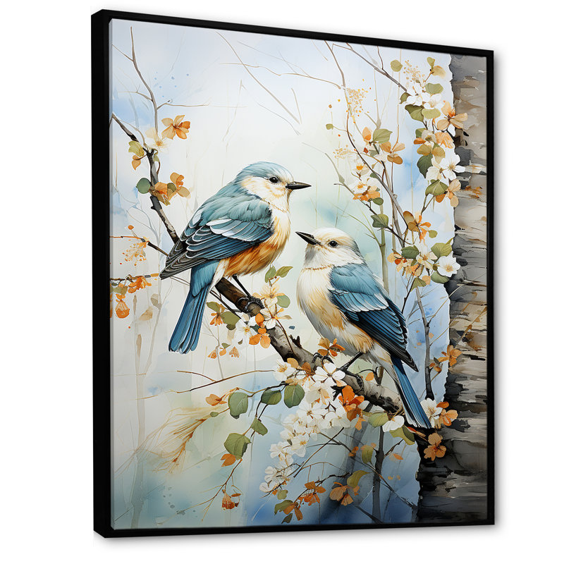 «Birds On Amercian Basswood Tree Bird», art sur toile, arbres, Cadre flottant noir, H 44 po x l 34 po x P 1,5 po