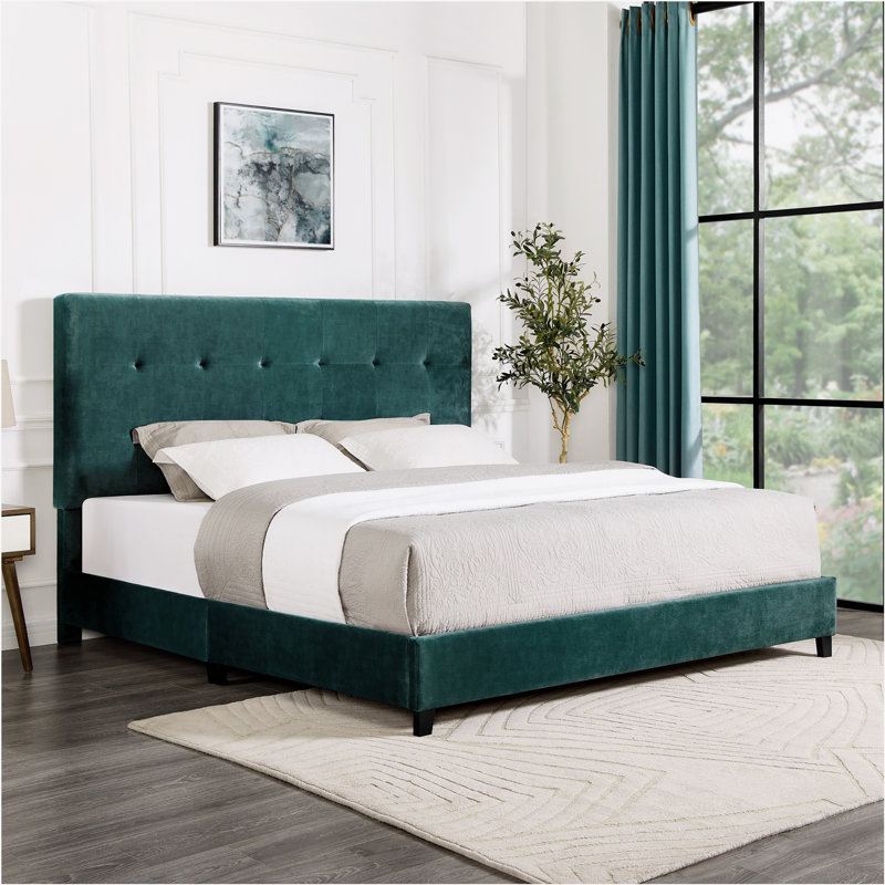 Artrina Upholstered Tufted Platform Bed, King, Green