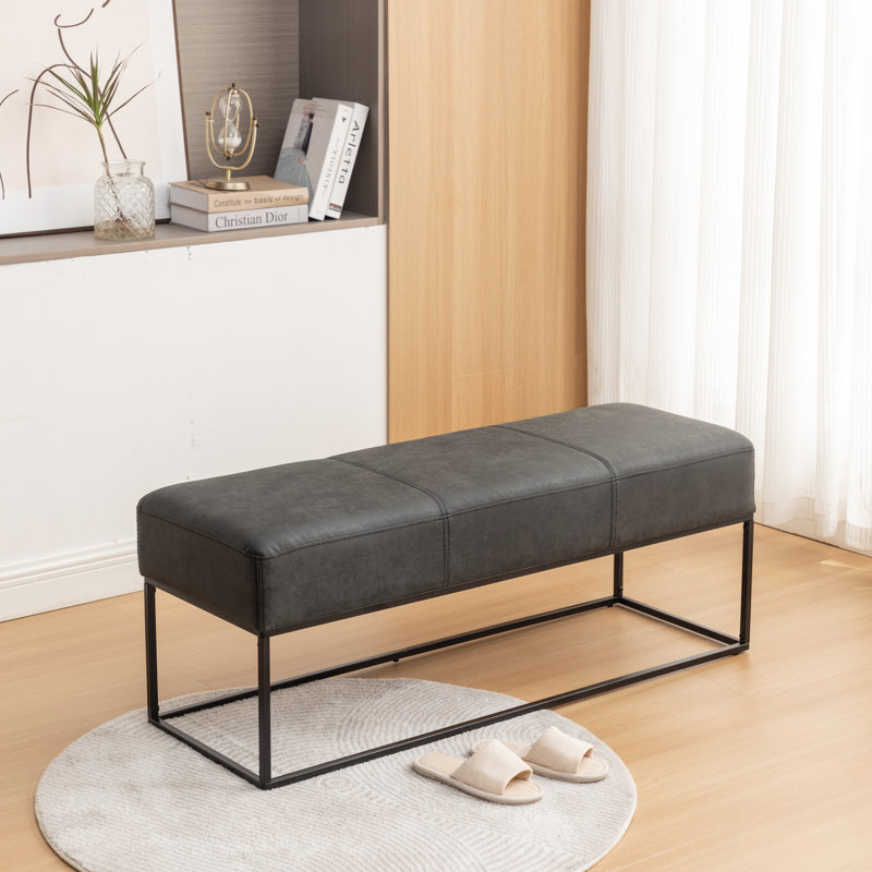 Banc rembourré en similicuir Mikhajlo, Noir rétro