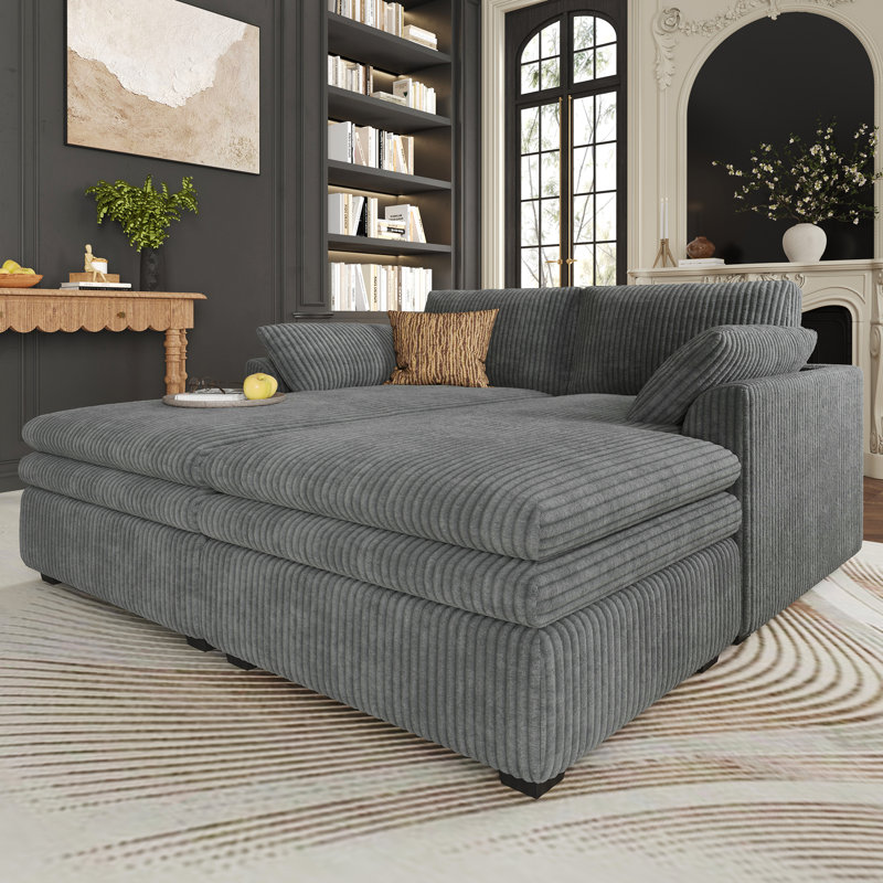 Manuel Corduroy 2-Seater Sofa Bed Apartment Modular Couch With Detachable Double Cushion, Gray