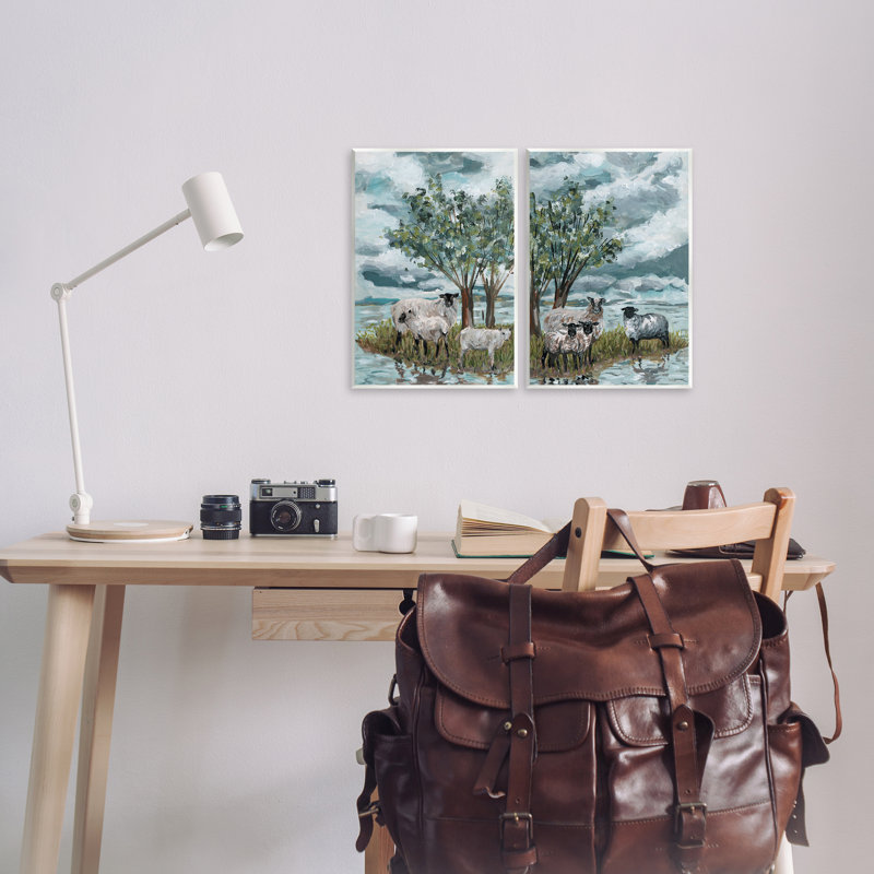 «Sheep in Field», ensemble de 2 plaques murales par Melissa Wang