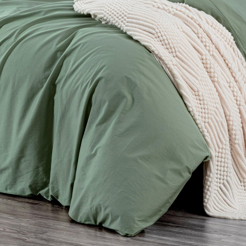 Cotton Twill Solid Duvet Cover, King Duvet Cover + 2 King Shams, Sage Green