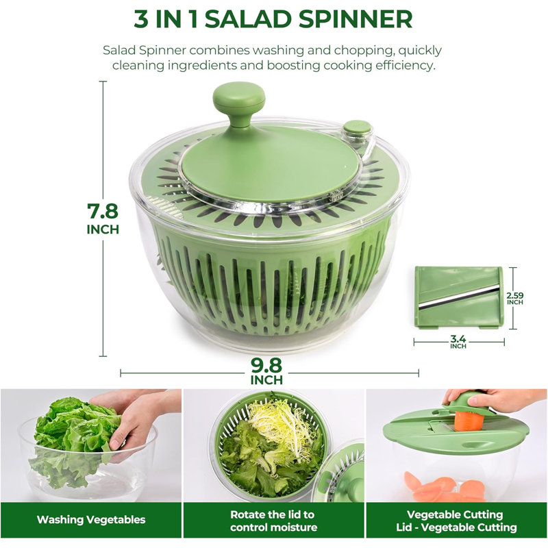3-in-1 Salad Spinner Vegetable Cleaner, 4.5L Multifunctional Washing Drying Chopping Machine with 5 Blades for Kitchen Prep