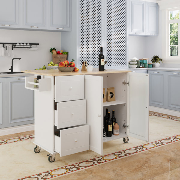 Latitude Run® Paysleigh Rolling Kitchen Island with Wood Top | Wayfair