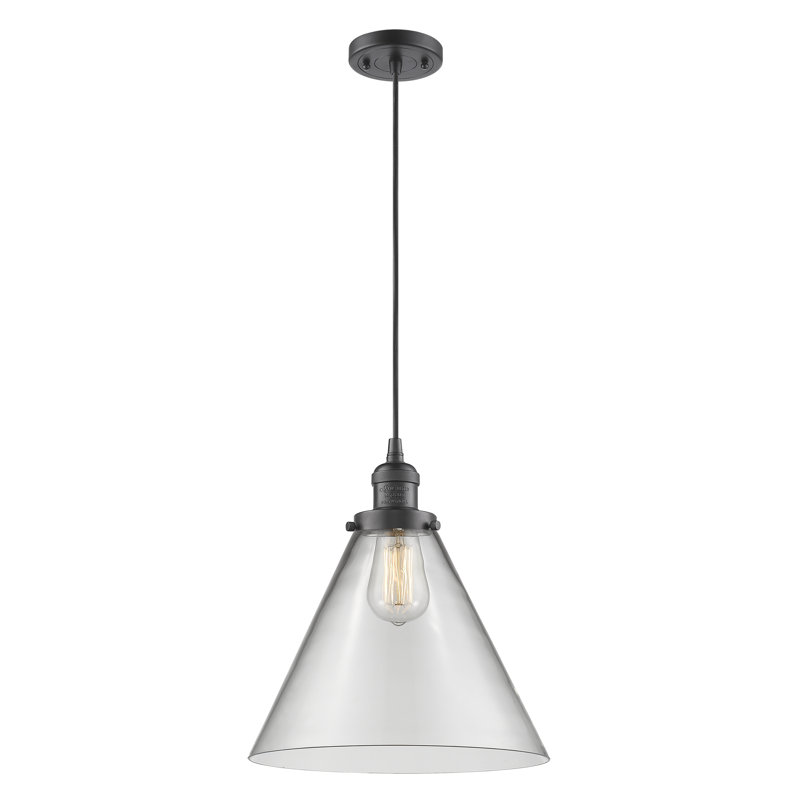 Luminaire suspendu 1 lumière à cône simple Vistawood, Transparent, Bronze huilé, H 14,13 po x l 12 po x P 12 po