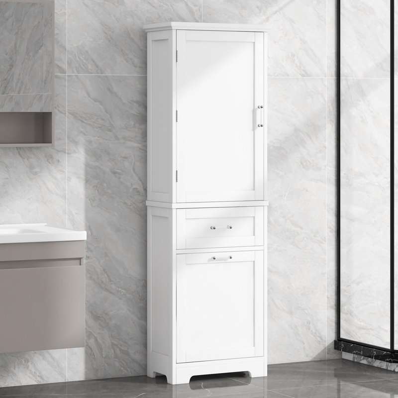 Tall Bathroom Storage Cabinet, Freestanding Storage Cabinet With Two Drawers And Adjustable Shelf, MDF Board With Painted Finish