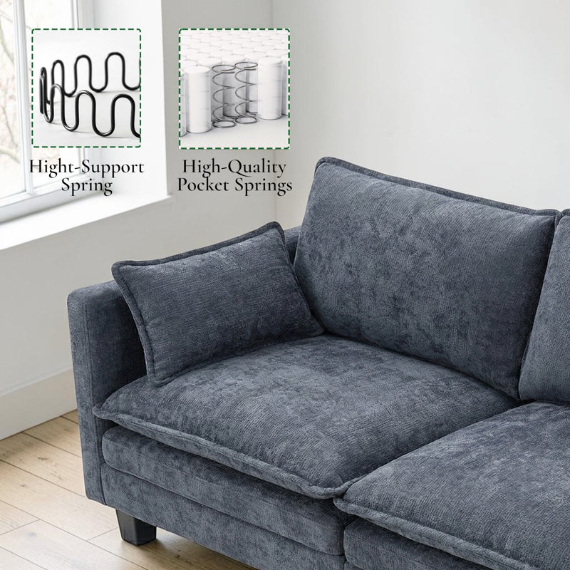 Canapé-lit en chenille de 75 po de largeur avec coussins en mousse compressée avec ports de chargement USB intégrés et poches latérales