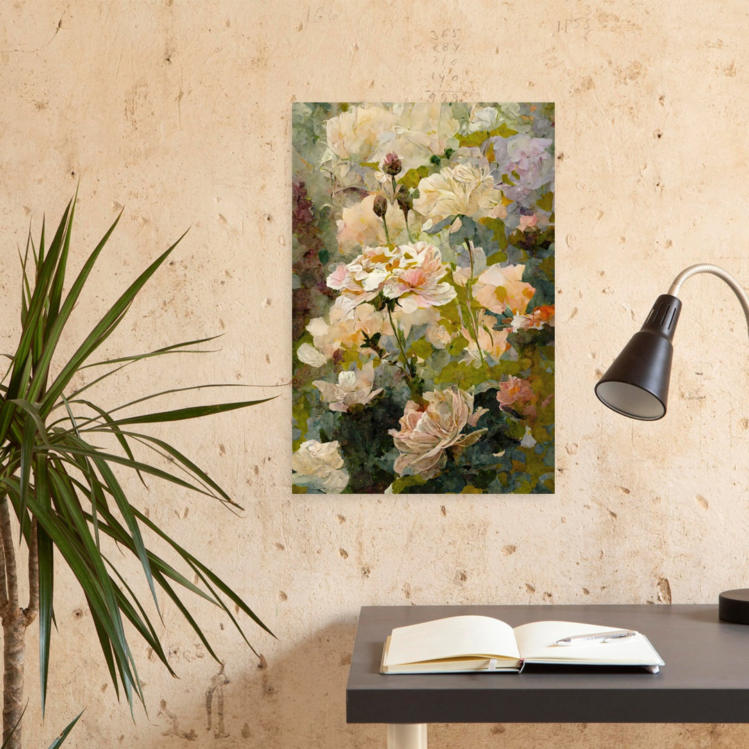 Roses And Buds Spring Garden Abstract Contemporary Delicate Peony Nature Wall Art Print