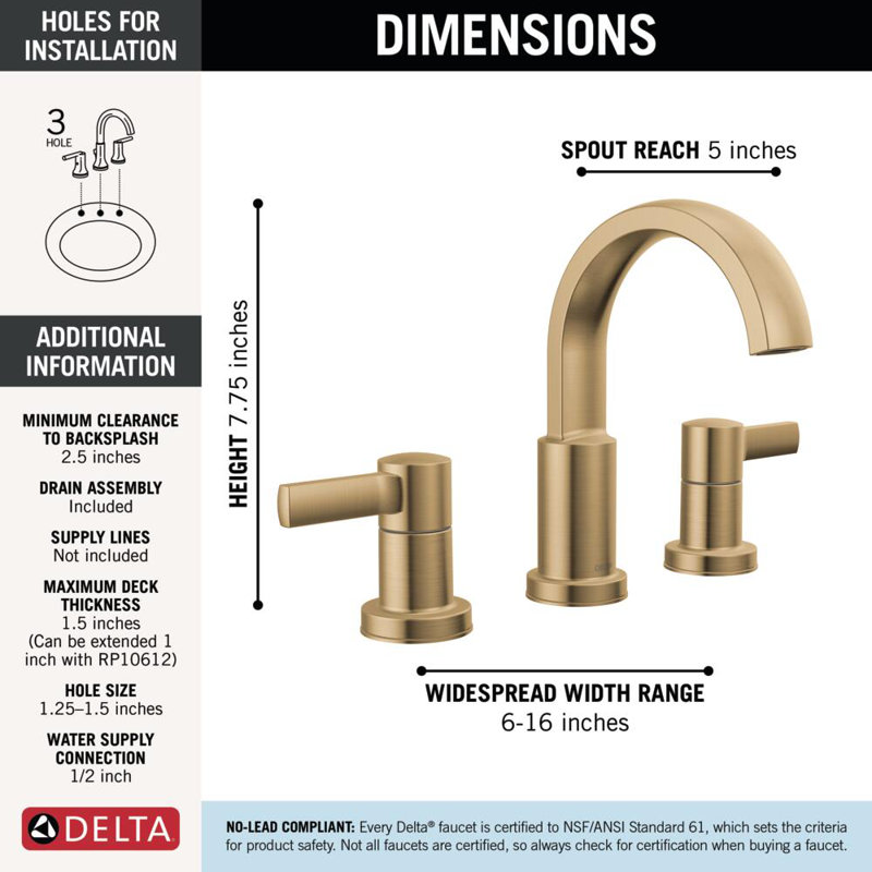 Robinet de salle de bain Albion en or brossé à 3 trous et robinet à deux poignées à 2 poignées pour meuble-lavabo, ensemble de drain en métal à poussoir, bronze champagne
