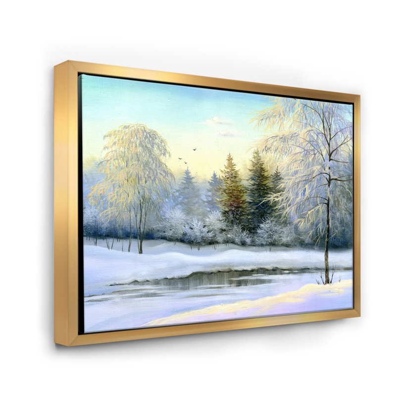Paysage, arbres verts, peinture sur toile d'hiver, H 24 po x l 32 po x P 1 po, Cadre flottant doré
