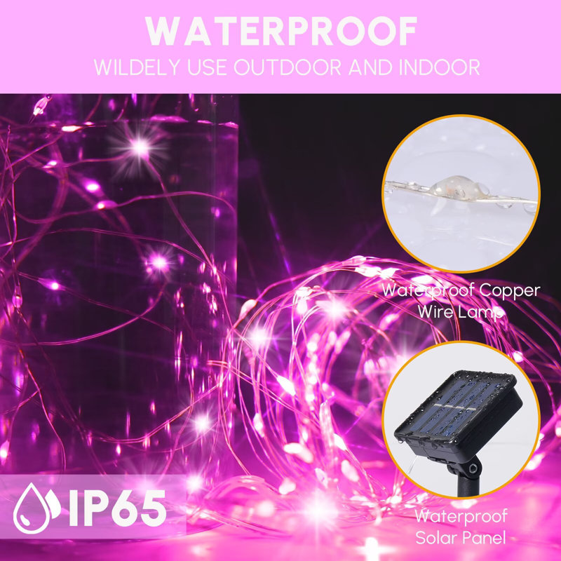 Solar String Lights For Outside Waterproof Fairy Lights With 8 Modes, Pink