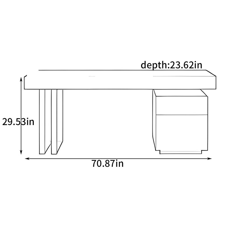 Bureau italien minimaliste, H 29,53 po x l 70,87 po x P 23,62 po