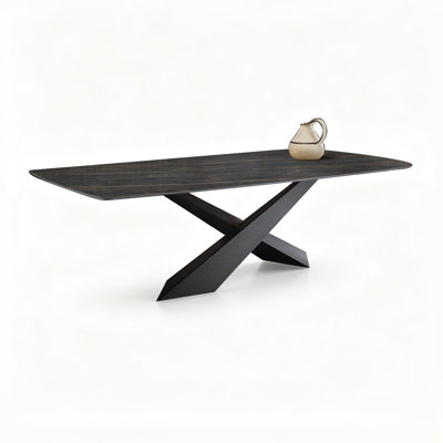 Black Rectangular Sintered Stone Carbon Steel Dining Table