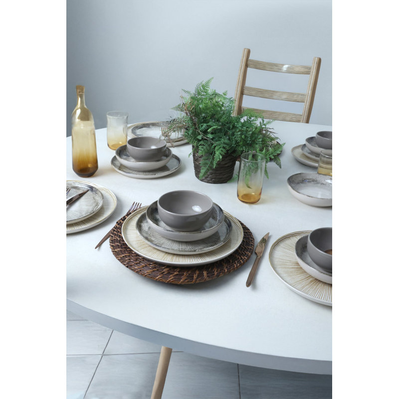 24-Piece Dinner Set, 100% Ceramic Stoneware, Eco-Friendly, Antibacterial, Easy to Clean | Includes 6 Plates (7.1 in), 6 Service Plates (11 in), 6 Bowls (4.7 in), 6 Dessert Plates (8.7 in) | Dishwasher & Microwave Safe
