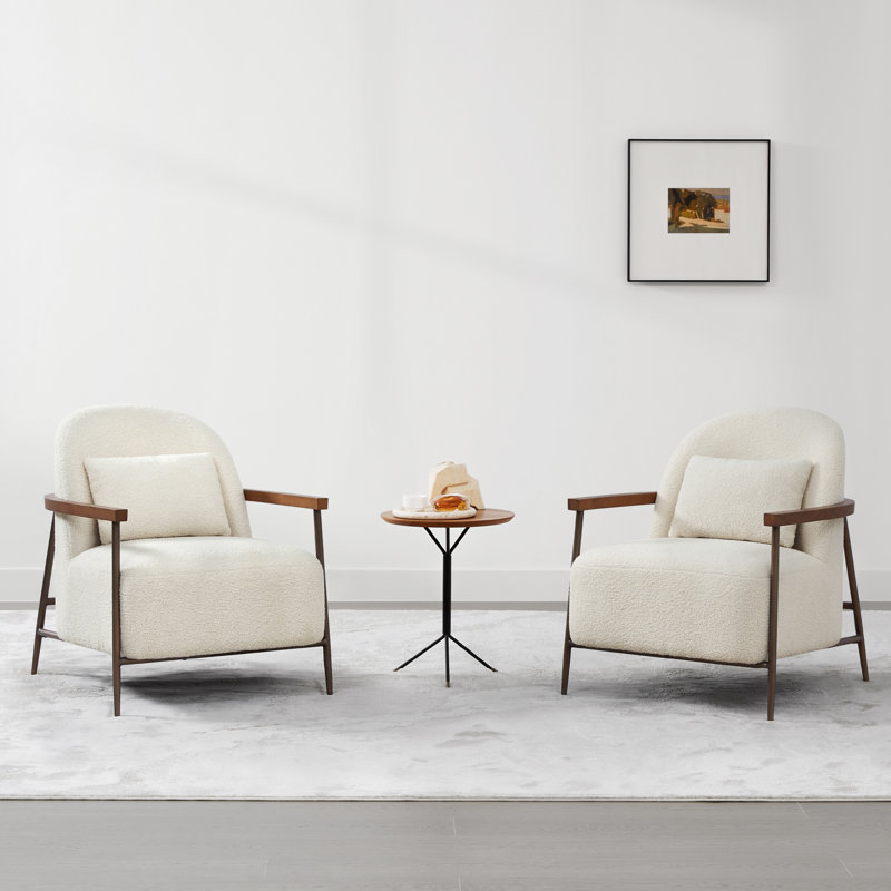 Mariona Faux Sherpa Upholstered Accent Chair with Lumbar Pillows (Set of 2), Ivory