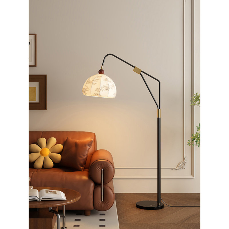 Lampe sur pied en fer forgé et tissu de style Mid-Century