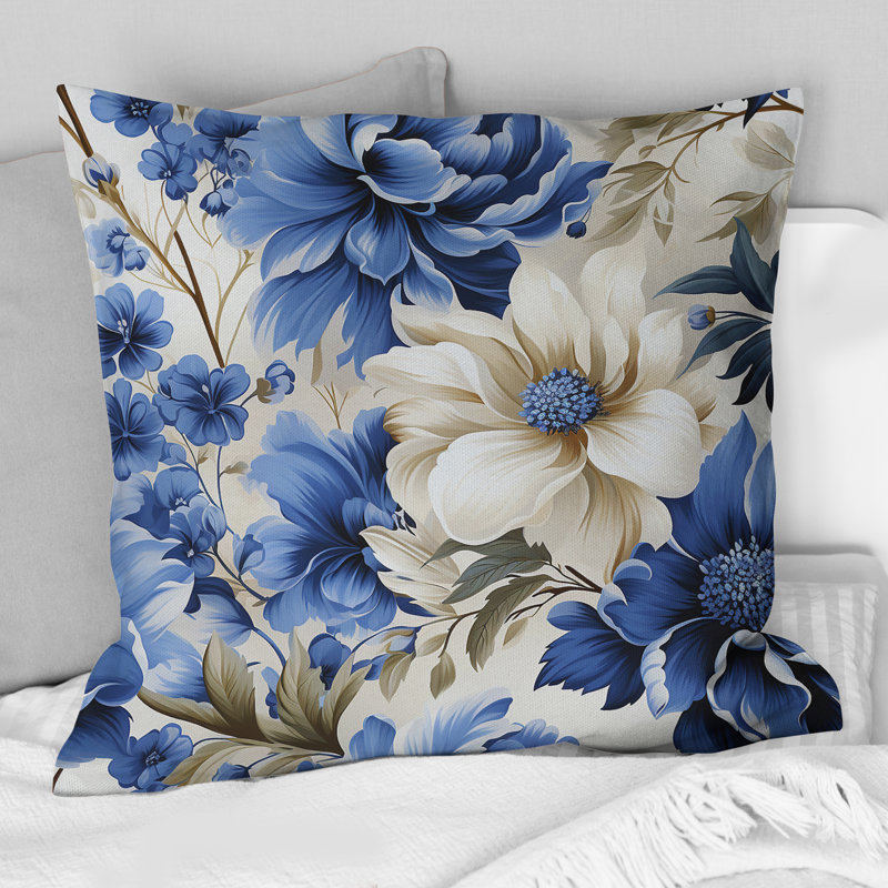 Coussin Cobalt Blue Brocade Victorian, H 18 po x l 18 po