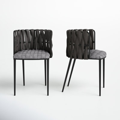 Tyrone Woven Strap Dining Arm Chair Set with Weave Design and Sleek Metal Frame