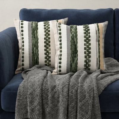 Bohemian Style 2-Piece Throw Pillowcase Set, 20X20cm, Farmhouse Striped Chenille Tufted, Neutral Tones, Orange And White, Suitable For Living Room Sofas And Beds.