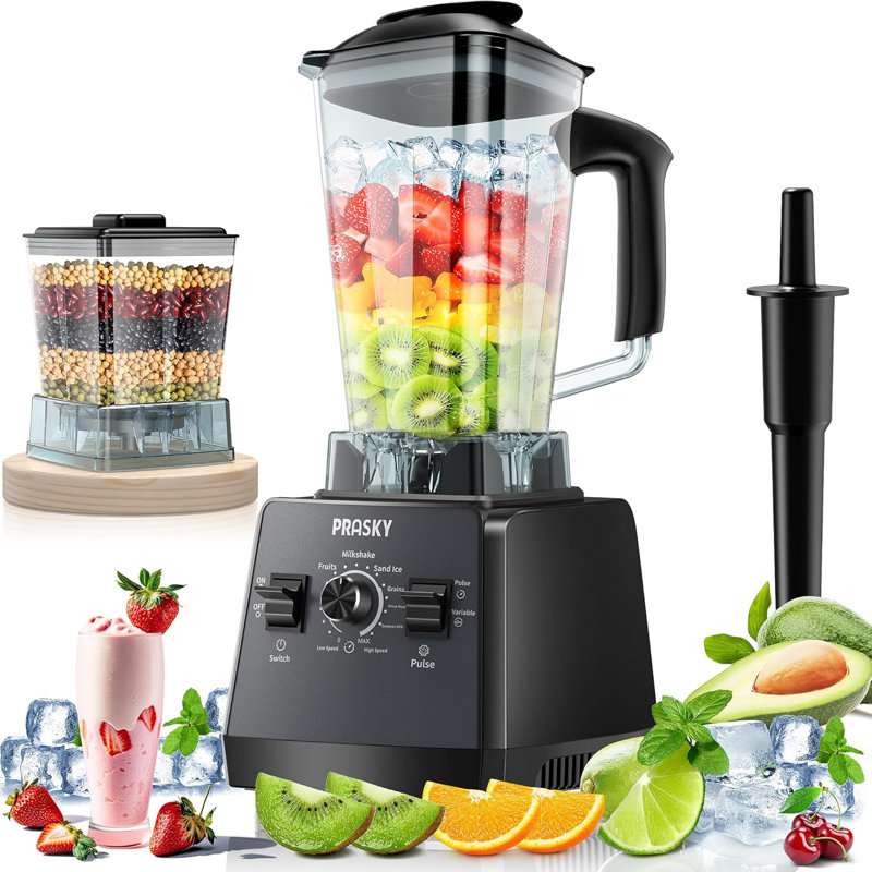 Professional Blender, Smoothies Blenders, PRASKY Max.2400Watts/1000Watts Blender and Grinder Combo 25000RPM Powerful Kitchen 68oz BPA Free 2 Containers Countertop Blenders Ice Crushing, Juice