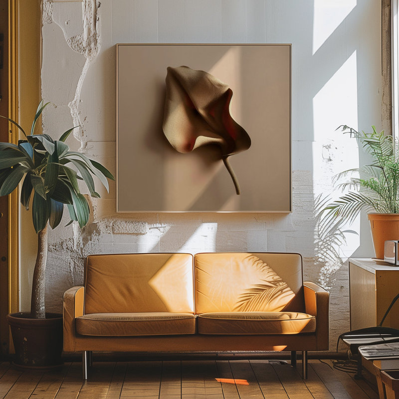 «Meta Flora nAo1» par Alma - art encadré botanique doré et beige avec forme organique | 20 po x 20 po | Cadre naturel, Tanné