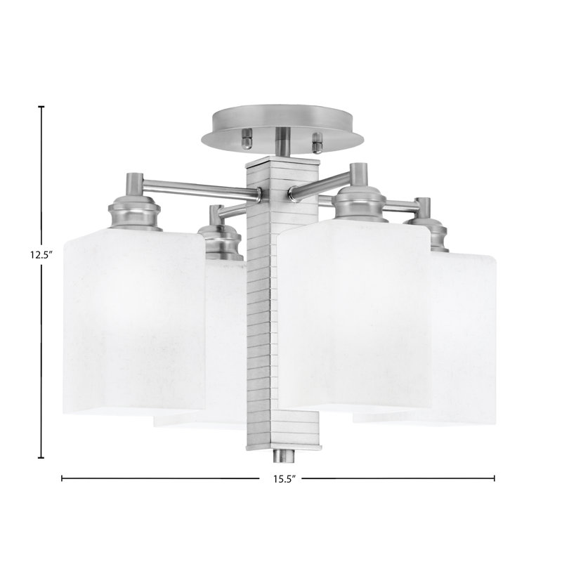 Edge 4 Light Semi-Flush Shown With 4" White Muslin Glass, Brushed Nickel