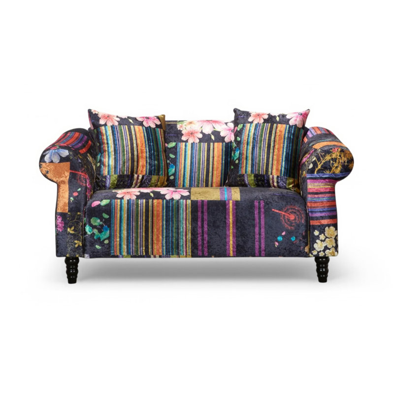 Forsyth Crushed Velvet Patchwork Sofa, Black, 2