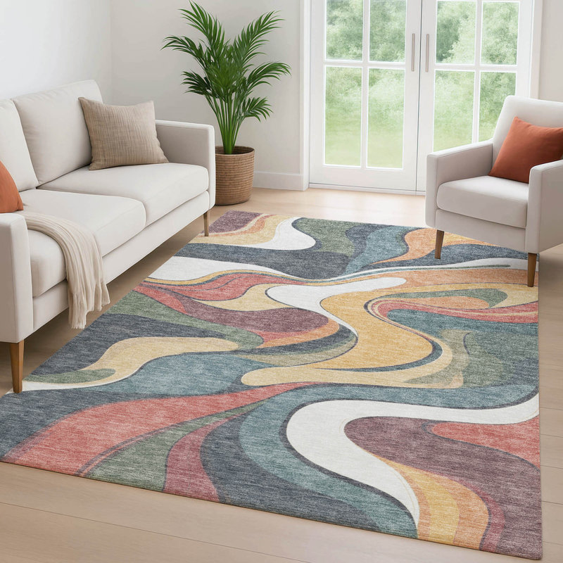 Premium Machine Washable Mayfield  swirls Rug, Gold, 5' x 7'6"