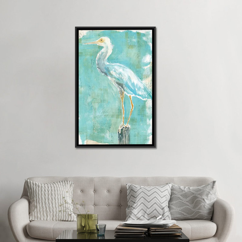« côtier aigrette ii », reproduction d’art sur toile, H 26 po x l 18 po x P 1,5 po, Toile avec cadre noir, Pas de tapis