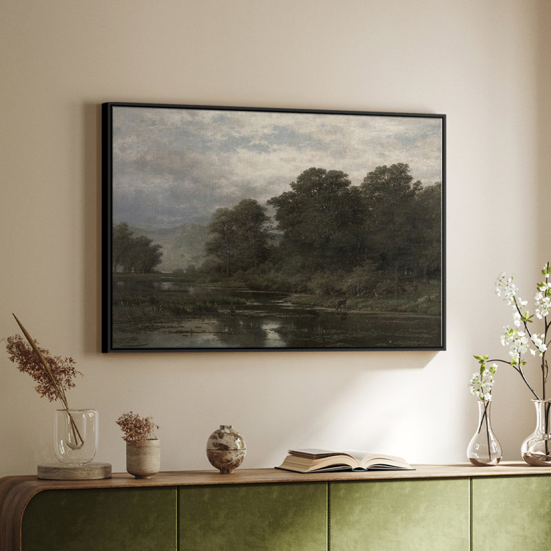 Paysage rétro - Toile tendue avec châssis encadré, Noir, H 27 po x l 41 po
