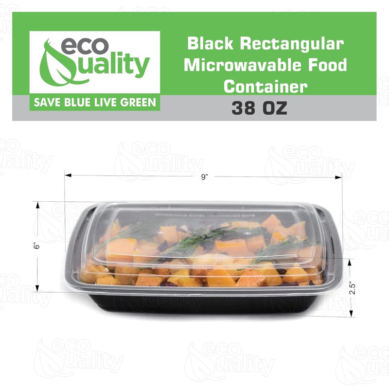  38Oz Black Rectangular Bowls With Lids - Food Storage, Lunch Meal Prep, Bento Box, Microwave & Dishwasher Safe (100)