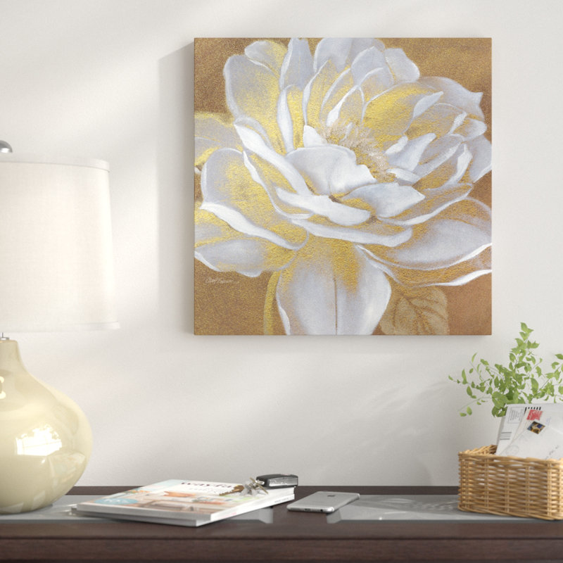 Golden Bloom I, reproduction d'art sur toile tendue, H 18 po x l 18 po x P 1,5 po, Toile avec cadre noir, Pas de tapis