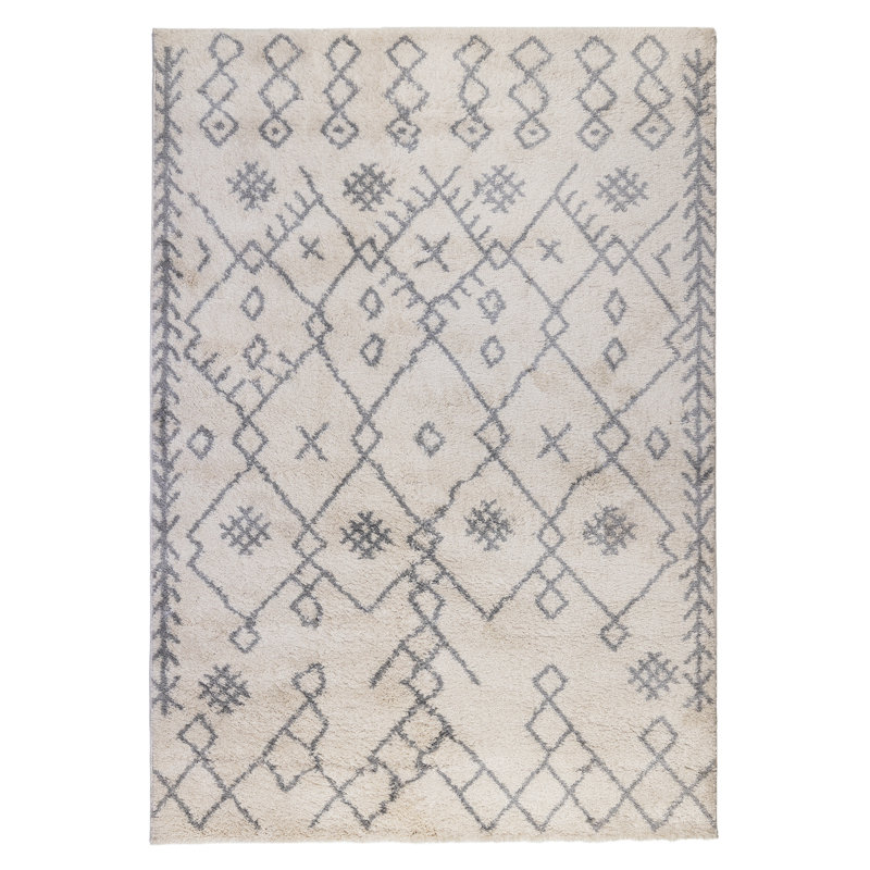 Tapis ivoire / gris à poils longs Francelino, Rectangle 5 pi x 7 pi 6 po